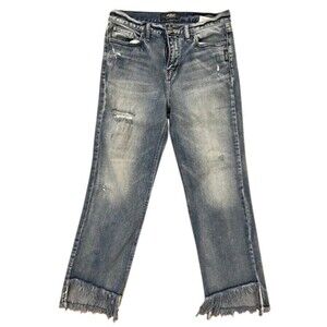 Silver Jeans Vintage Ankle Straight Denim Blue Jeans 27x27 Frayed Hem Distressed